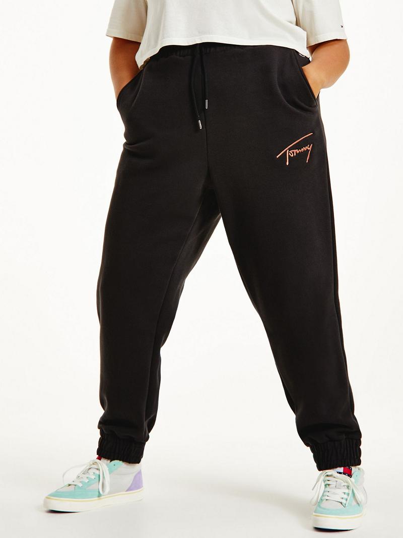 Női Tommy Hilfiger Curve Recycled Signature Sweatpant Nadrág Fekete | HU 235SGL